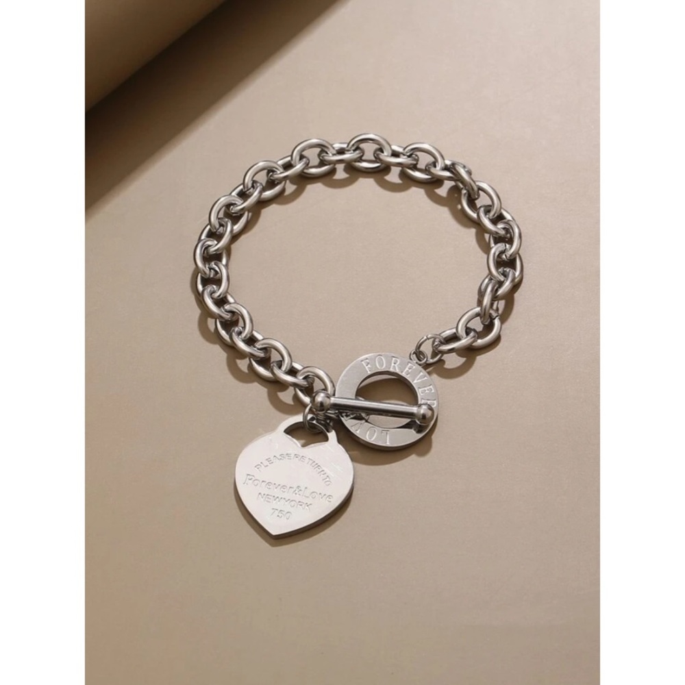 Silver Heart Tag Bracelet